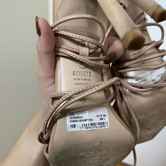 SCHUTZ Tan Strappy Stiletto wrap up heels size US 10 - Picture 9 of 9